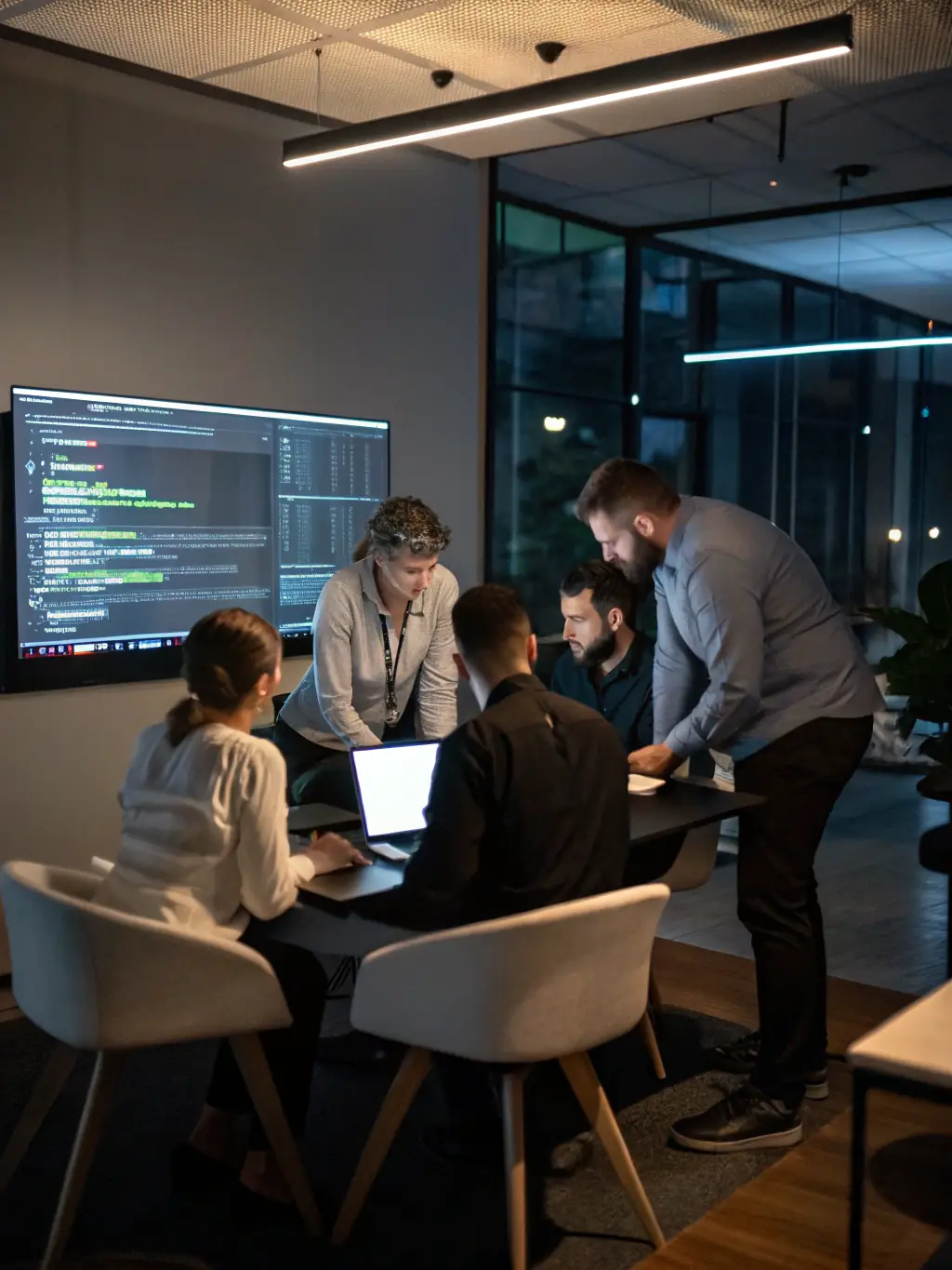 A dynamic image showcasing a team collaborating on a digital transformation project with modern technology, emphasizing innovation and teamwork.
